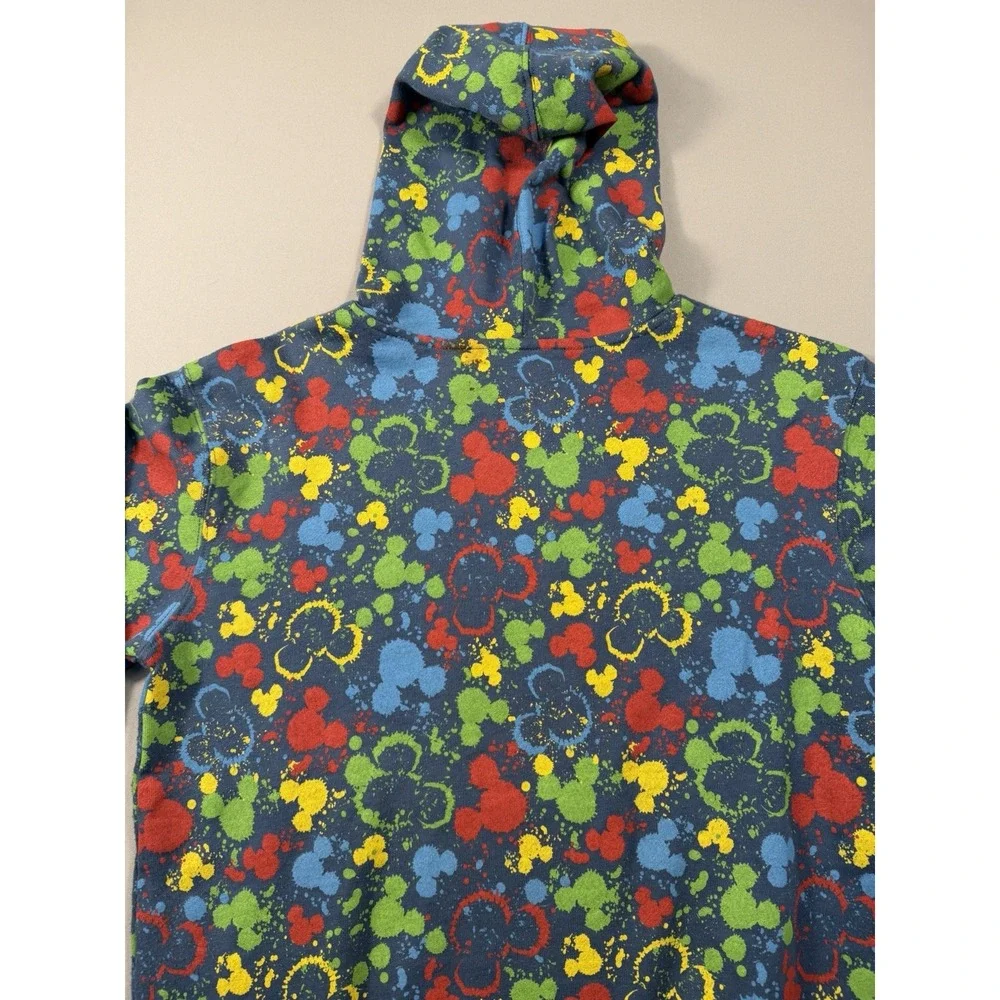 Disney Parks Ink & Paint Mickey Mouse Kids Pullover Hoodie Blue Splatter Size XL